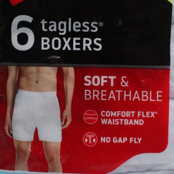 HANES NWT Men's 3XL 6 Pair Value Pack Tagless Woven White Boxers - Picture 5 of 9